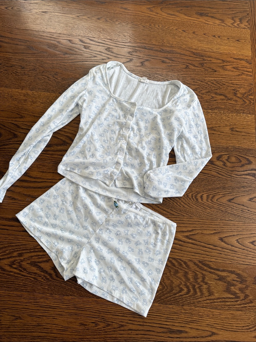 Aeropostale White Pajama Set with Light Blue Floral Print